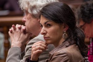 Conférence-débat du 23 mai 2016 à la Bourse du travail : EuropaCity, pourquoi on n'en veut pas ? Avec Aurélie Trouvé, membre du conseil scientique d'Attac, agroéconomiste Crédit photo @Yann Guilllotin