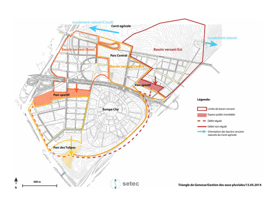 Gestion des eaux pluviales Extrait du plan guide pour le Triangle de Gonesse @EPA Plaine de France, Groupement Güller Güller - RHDVHV - EBP / RR&A - PvB avec Setec
